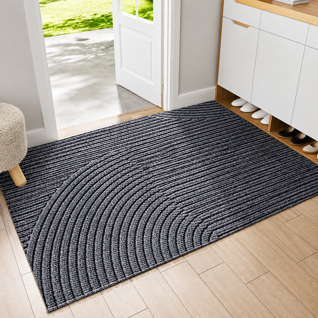 Tapis d'Entrée Antidérapant Résistant à la Pluie – Motif Graphique-décoration intérieure-Gris-45x75CM-Oslo France