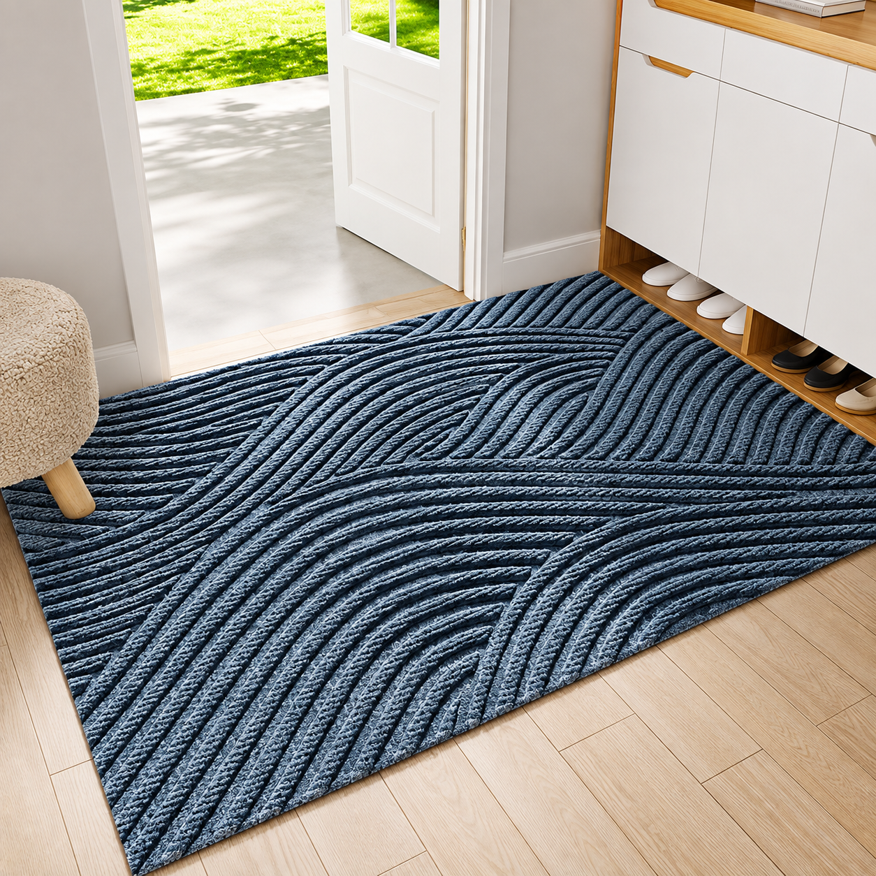 Tapis d'Entrée Antidérapant Résistant à la Pluie – Motif Graphique-décoration intérieure-Bleu-45x75CM-Oslo France