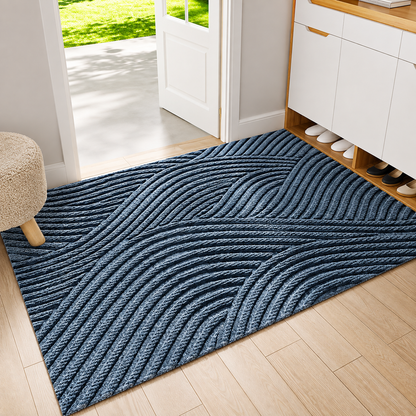 Tapis d'Entrée Antidérapant Résistant à la Pluie – Motif Graphique-décoration intérieure-Bleu-45x75CM-Oslo France