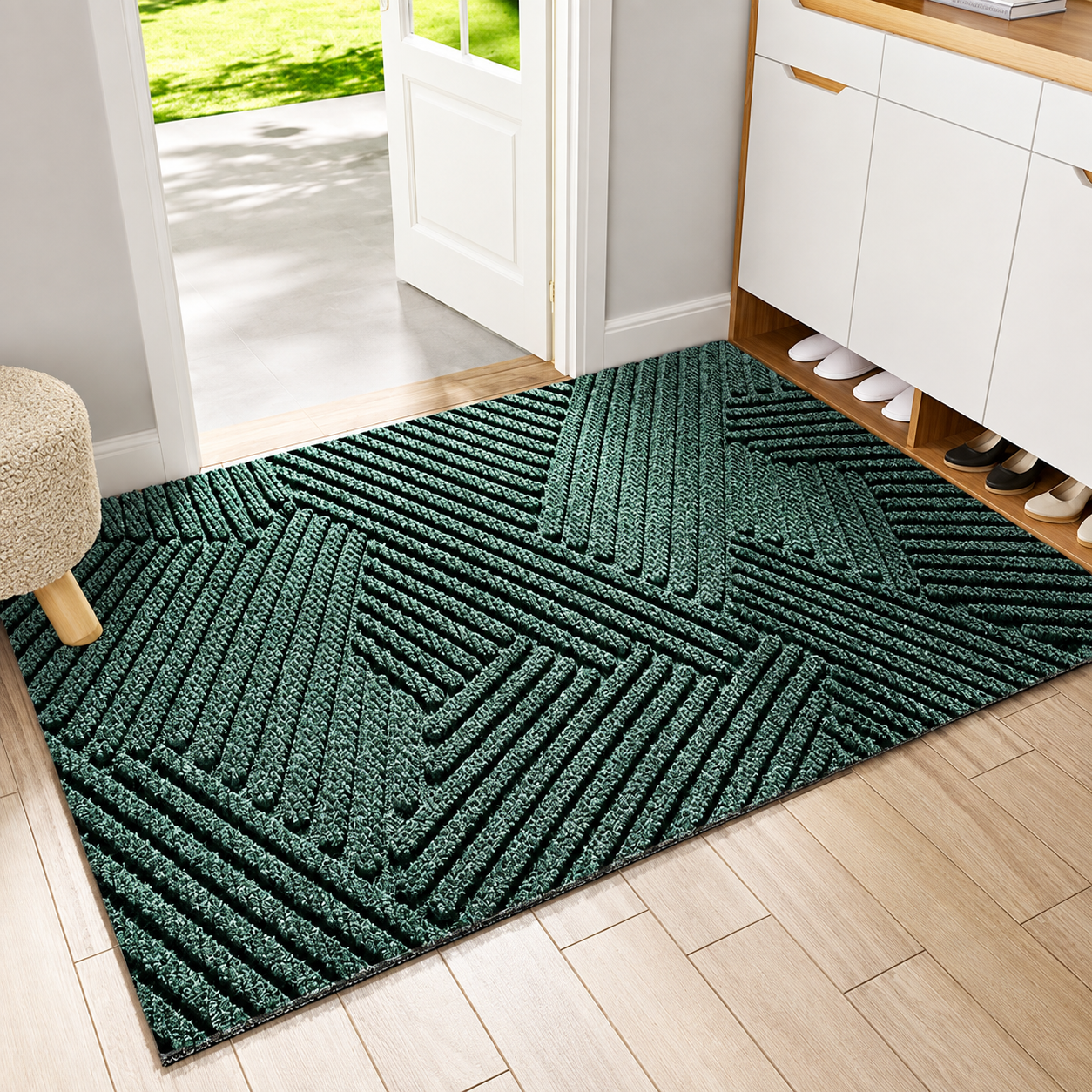 Tapis d'Entrée Antidérapant Résistant à la Pluie – Motif Graphique-décoration intérieure-Vert-45x75CM-Oslo France