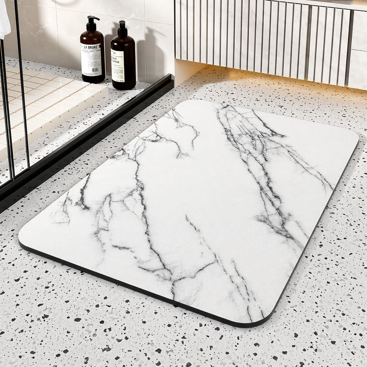 Tapis de Salle de Bain Anti-dérapant – Absorbant, Séchage Rapide-salle de bain-Blanc-40 × 60 cm-Oslo France
