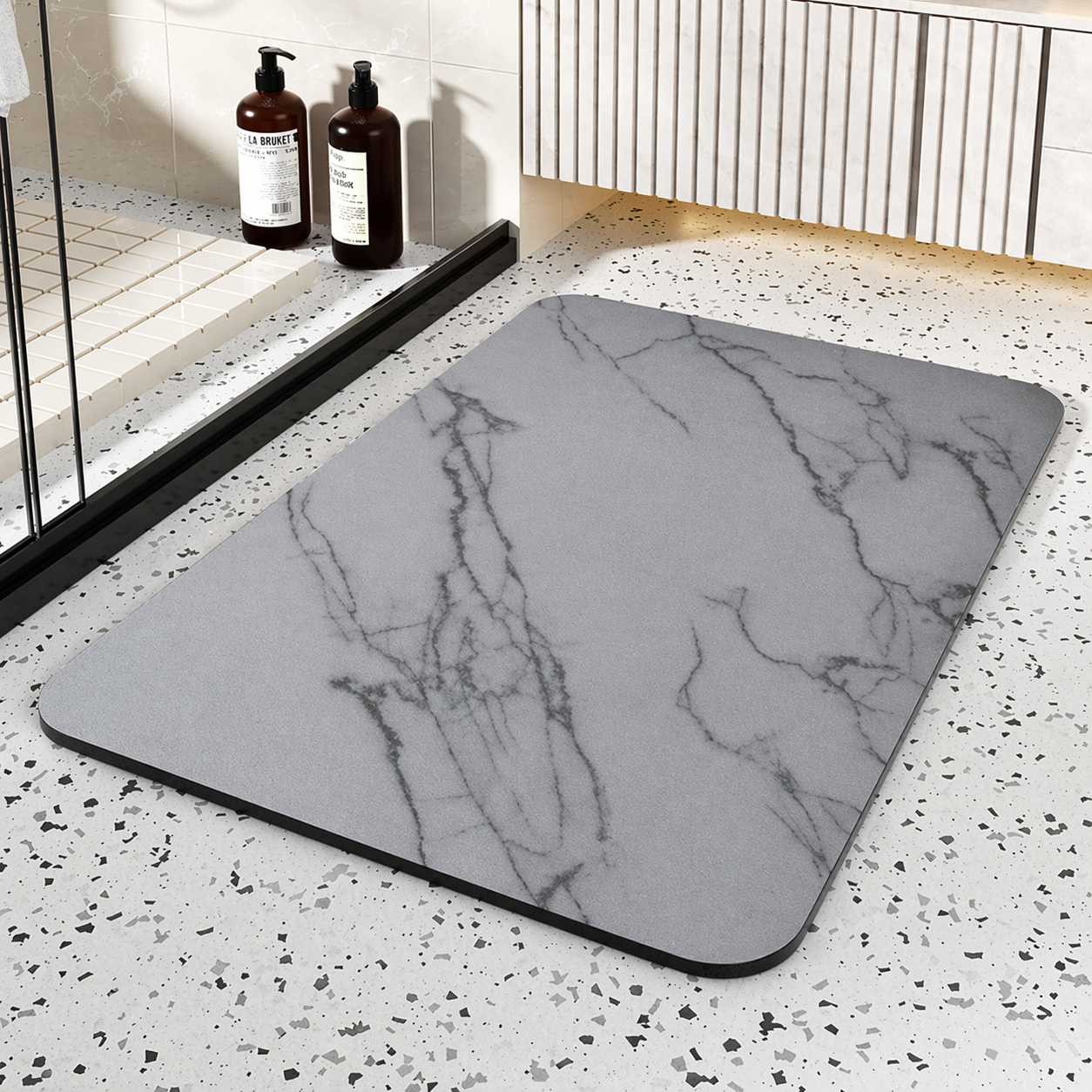 Tapis de Salle de Bain Anti-dérapant – Absorbant, Séchage Rapide-salle de bain-Gris-40 × 60 cm-Oslo France