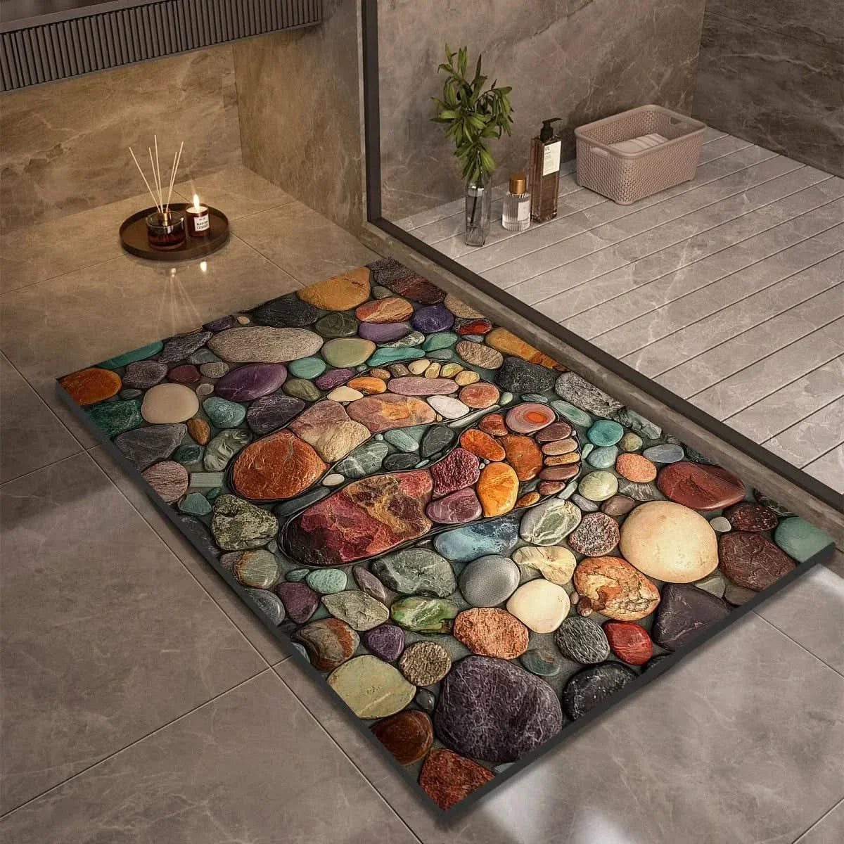 Tapis de bain, tapis de sol antidérapant pour salle de bain, design naturel et décoratif-salle de bain-Oslo France