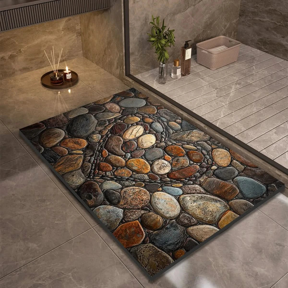 Tapis de bain, tapis de sol antidérapant pour salle de bain, design naturel et décoratif-salle de bain-4-40 cm x 60cm-Oslo France
