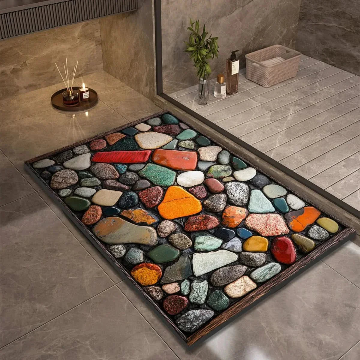 Tapis de bain, tapis de sol antidérapant pour salle de bain, design naturel et décoratif-salle de bain-1-40 cm x 60cm-Oslo France