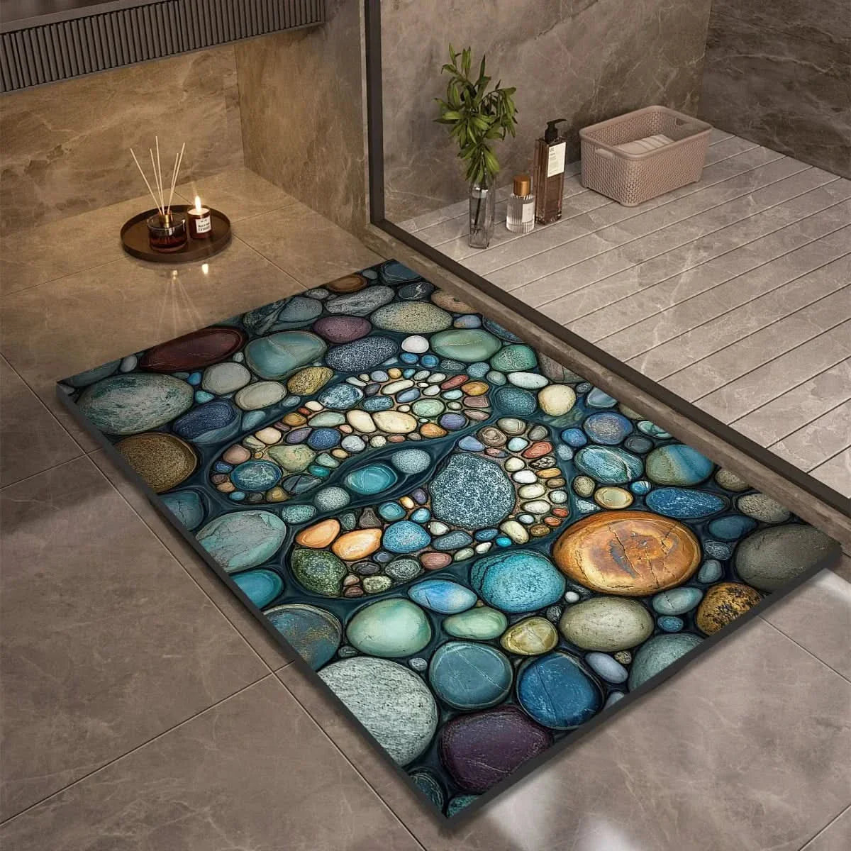 Tapis de bain, tapis de sol antidérapant pour salle de bain, design naturel et décoratif-salle de bain-8-40 cm x 60cm-Oslo France