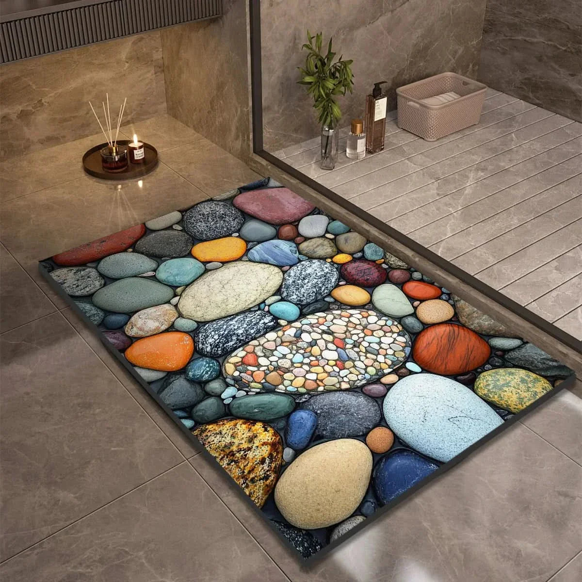 Tapis de bain, tapis de sol antidérapant pour salle de bain, design naturel et décoratif-salle de bain-10-40 cm x 60cm-Oslo France