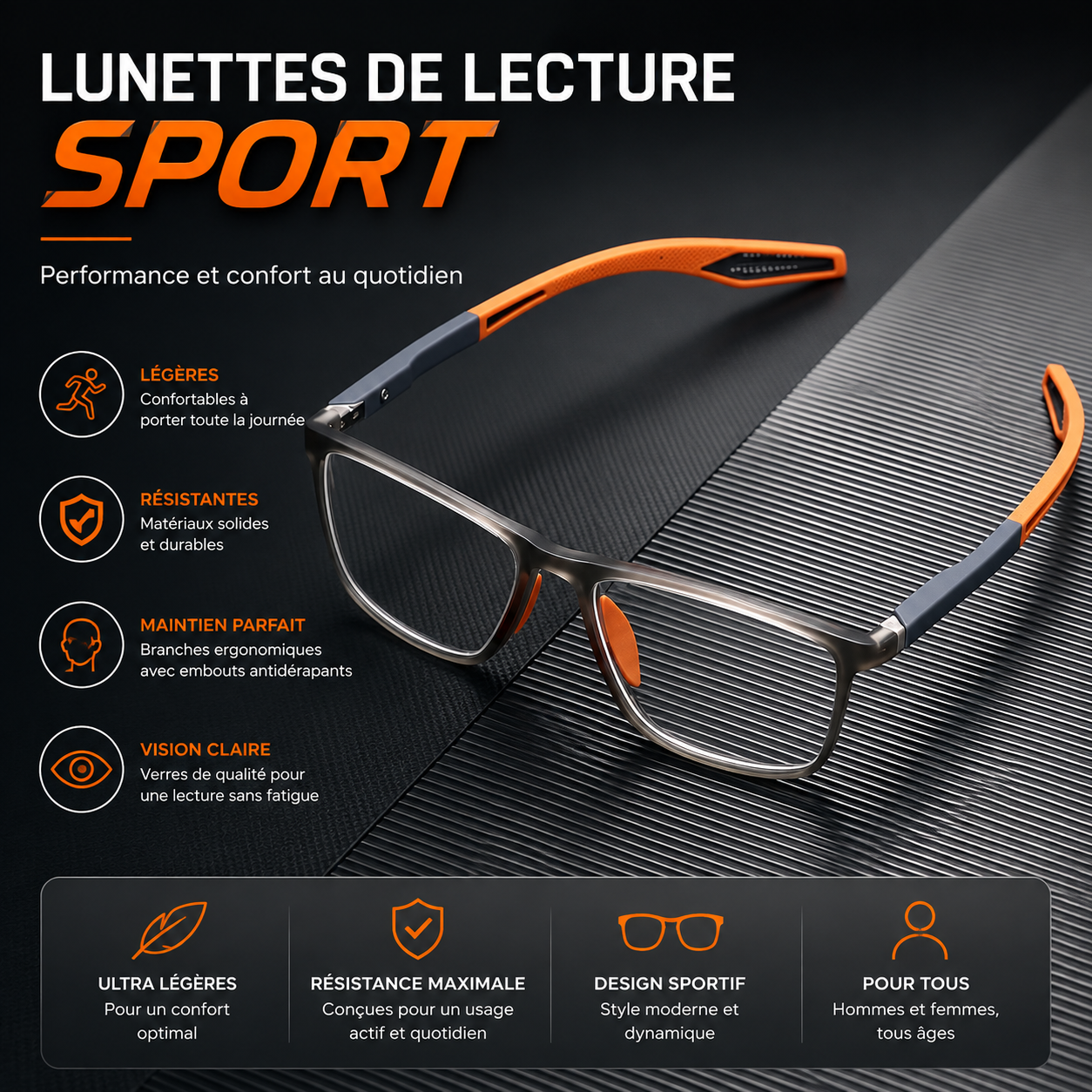 Lunettes de Vue Progressives – Monture Légère à Charnière à Ressort