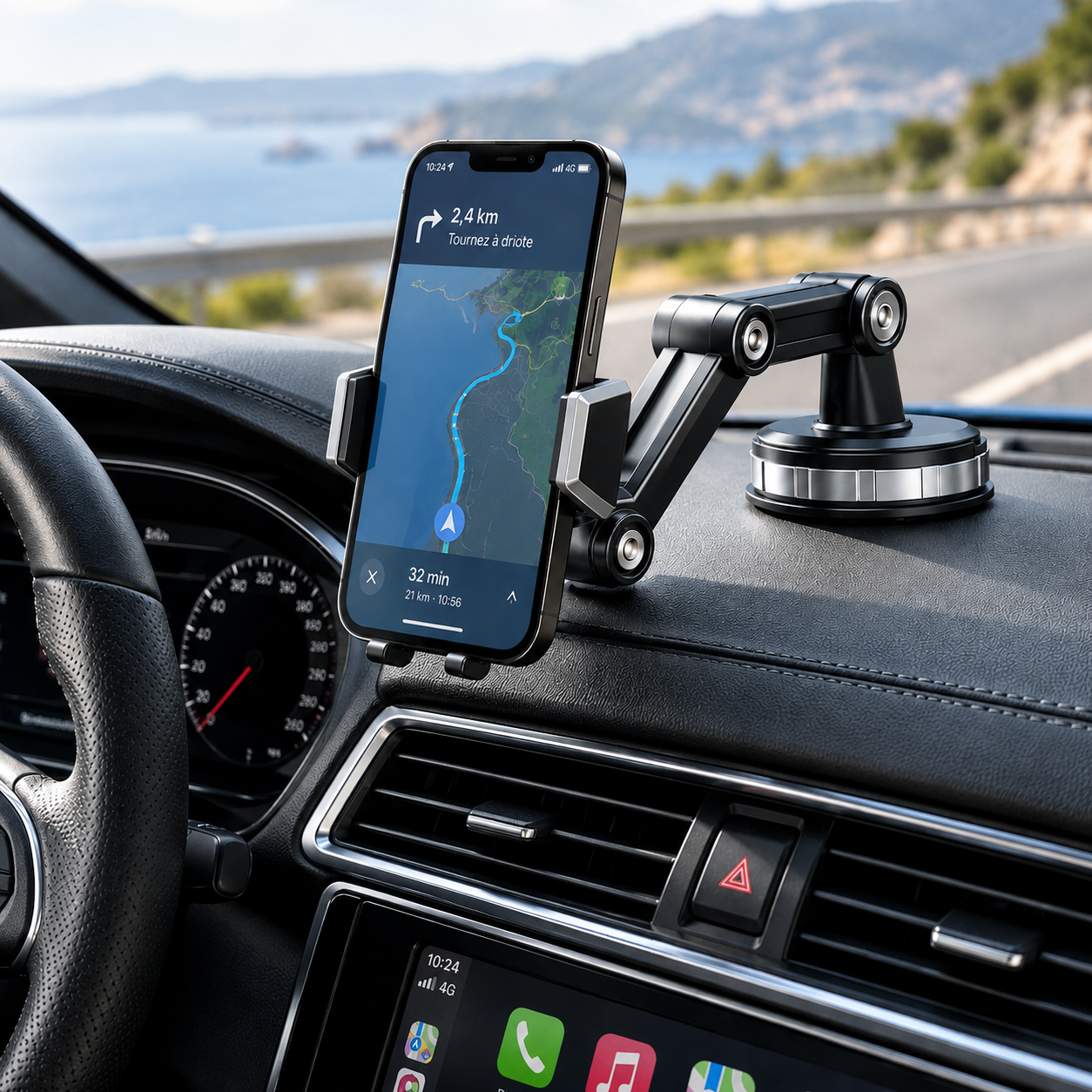 Support Téléphone Voiture – Bras Articulé Réglable 360° pour Tableau de Bord