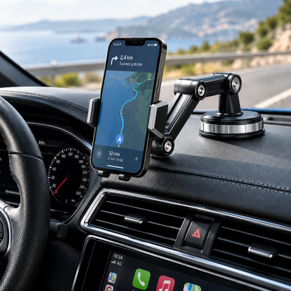 Support Téléphone Voiture – Bras Articulé Réglable 360° pour Tableau de Bord